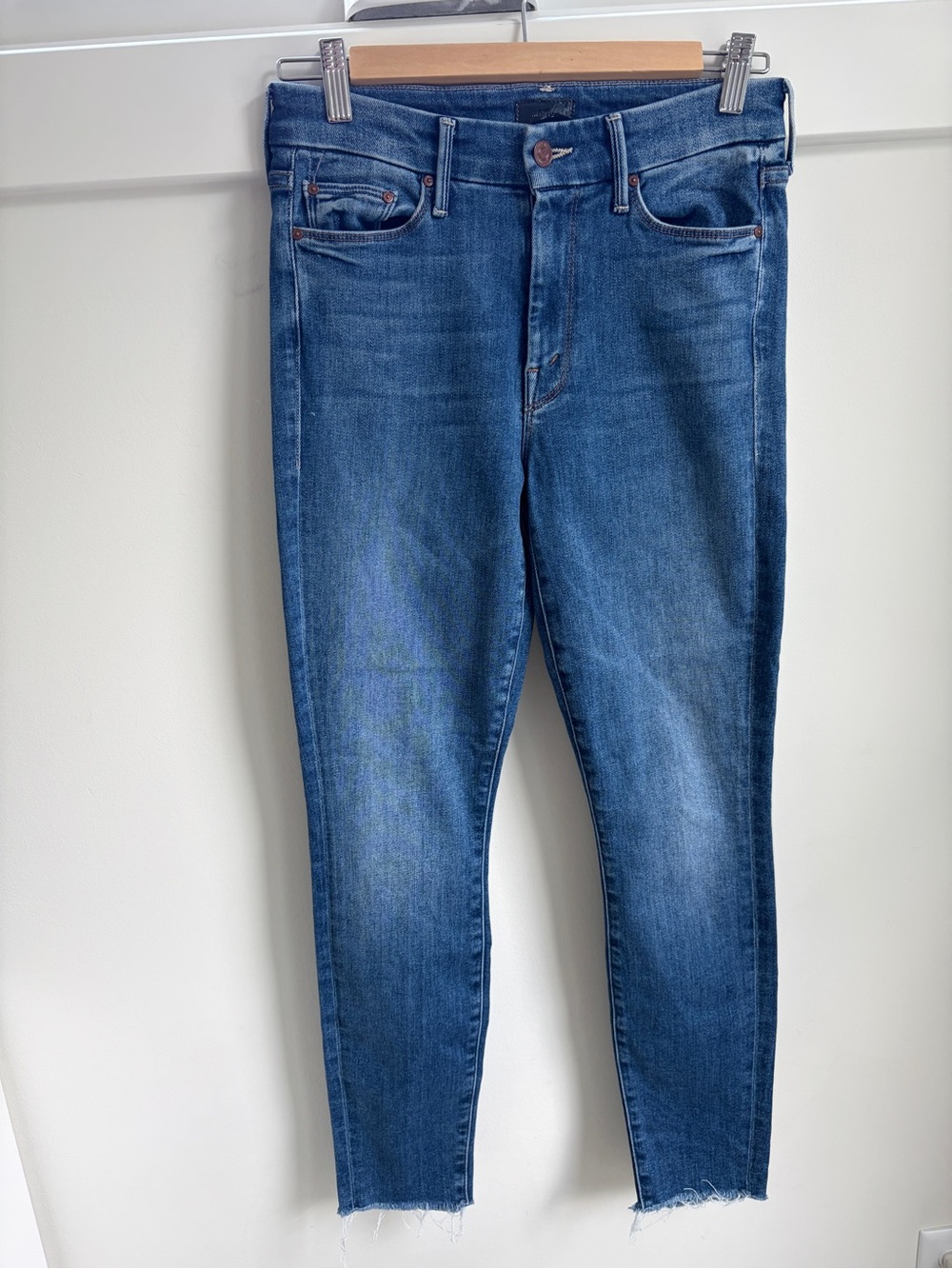 MOTHER High-Rise Skinny Jeans in Mid Blue SIZE 26